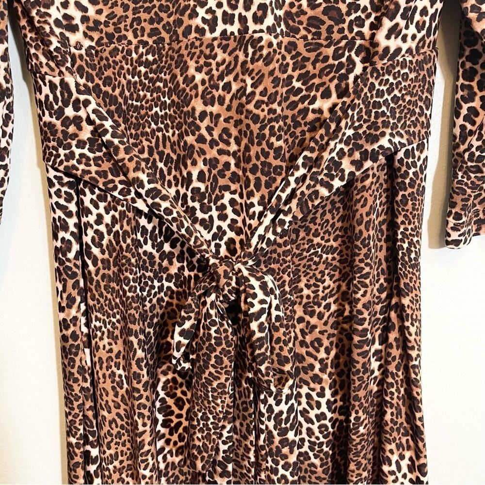 K & Company Women's Animal Print Ruched V-Neck Tie Waist Dress Size 16 - Picture 10 of 11
